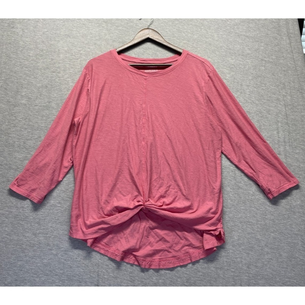 Westbound Blouse Top Womens XL Bubblegum Pink Cotton 3/4 Sleeves Knotted Hem